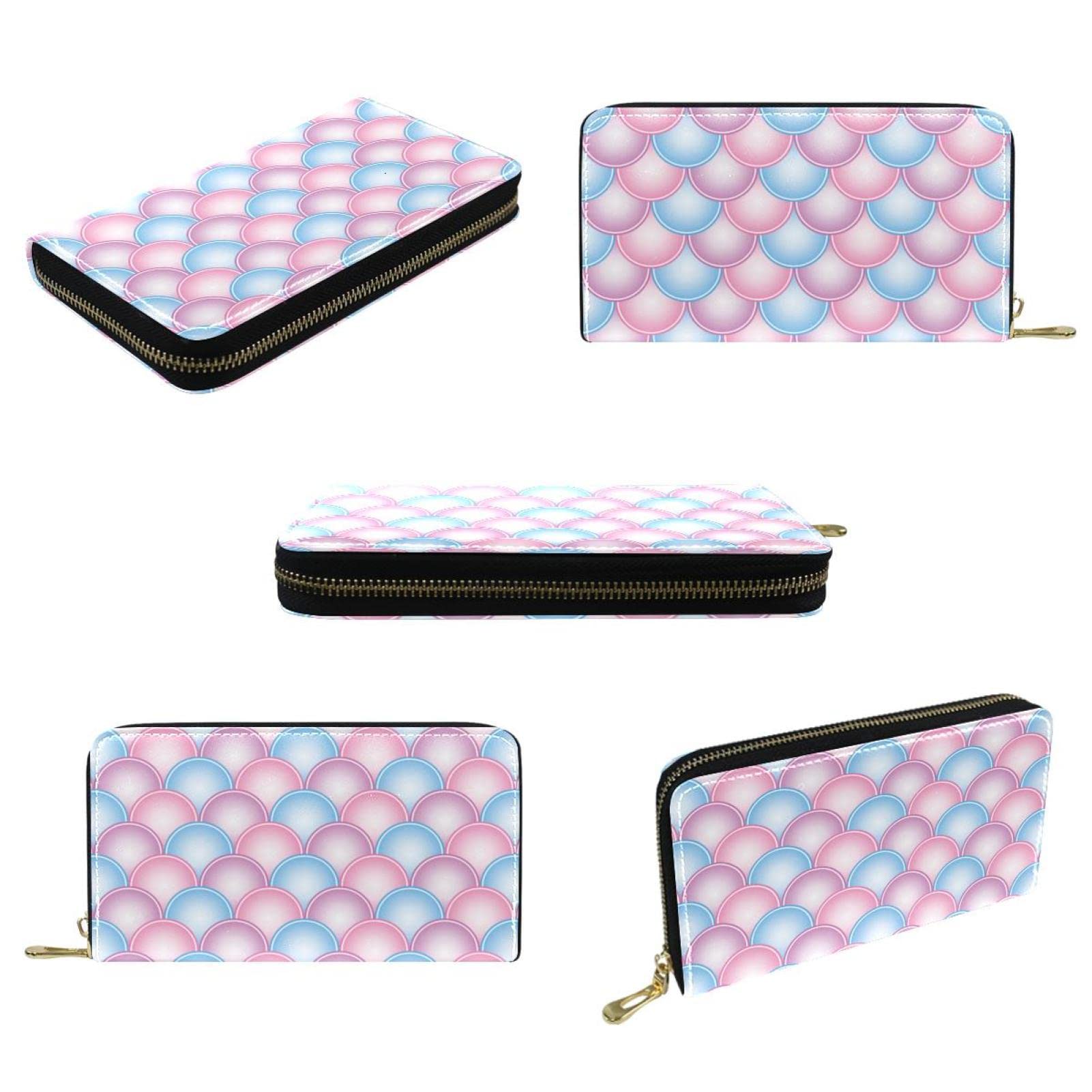 Cartera de cuero con cremallera larga con patrón de escamas de peces, Varios colores, 20.5x2.5x11.5cm/8.07x1x4.53 in, Classic