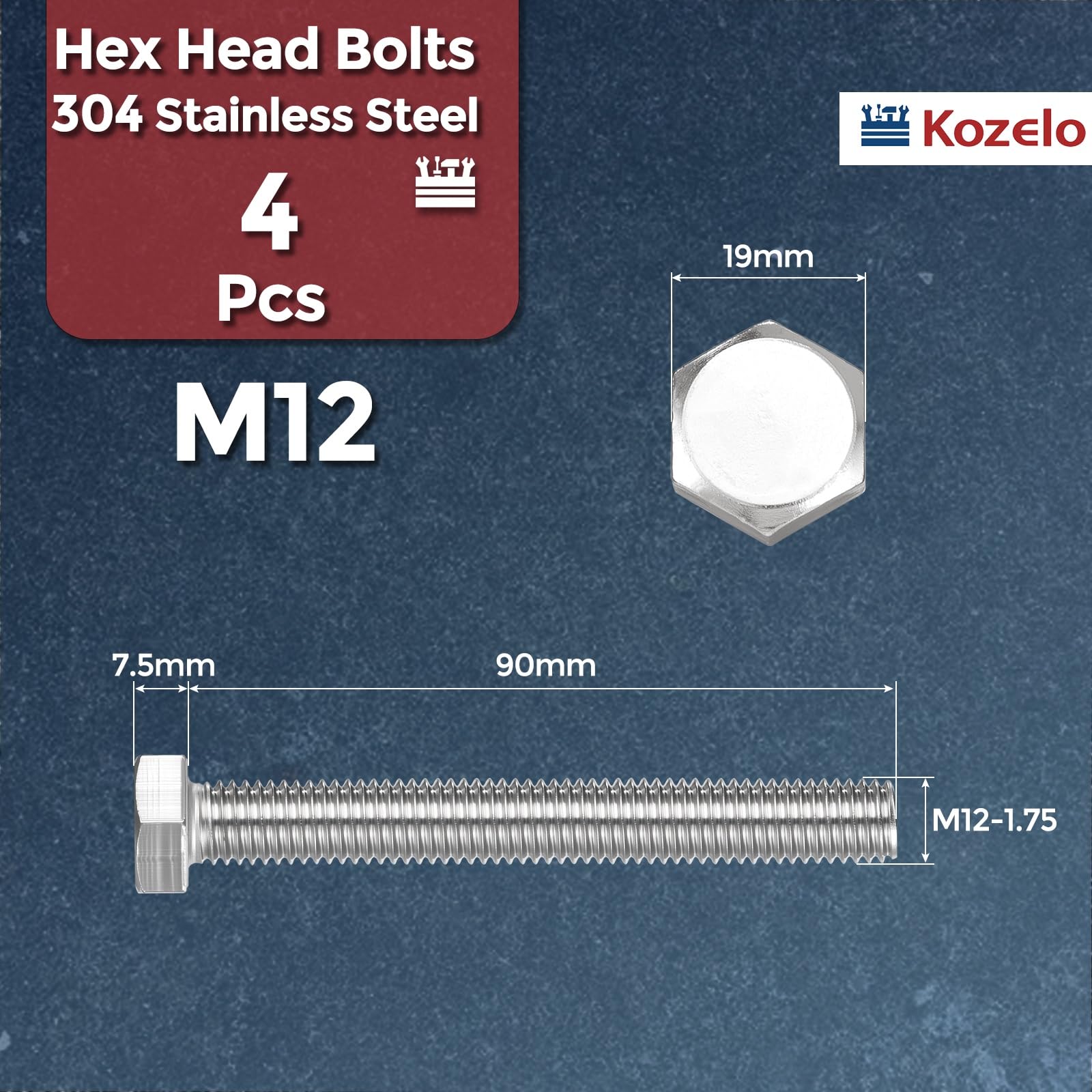 Kozelo 4 Pcs Hex Head Screws Bolts - Image 2