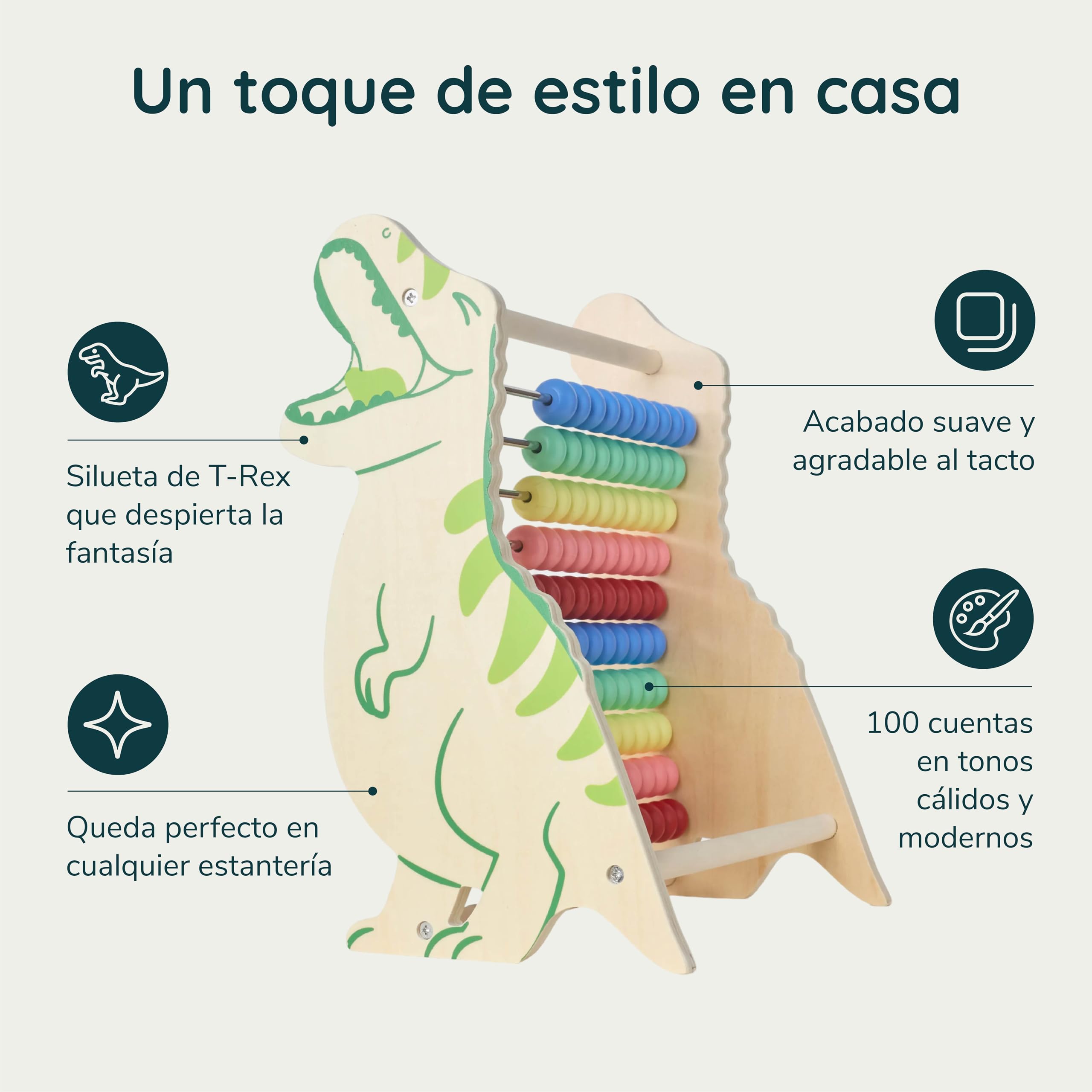 Twig & Leaf Ábaco Dinosaurio de Madera Maciza FSC - Colección de Ábacos para Niños Primaria y Juguete Montessori Sostenible - Abacus para Aprender a Sumar y Contar - Regalo Educativo — view 5