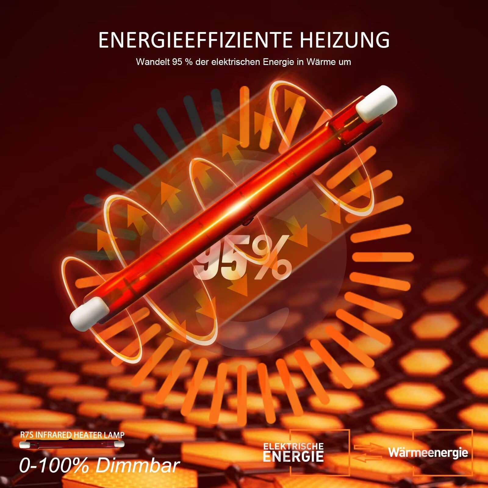 Infrarotlampe 1500W, 254mm R7S Infrarot Heizlampe, 1500W Infrarot Halogenstab Dimmbar, 1500LM, 230V Halogen Lampe Halogenstäbe kein Flimmern, Rot Quarz Halogenstablampe Wärmelampe, 10mm Ø, 2 Stück