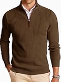 Mens Quarter Zip Pullover Sweaters Mock Neck Slim Fit Lightweight Pullover Waffle Knit Casual Polo Sweater