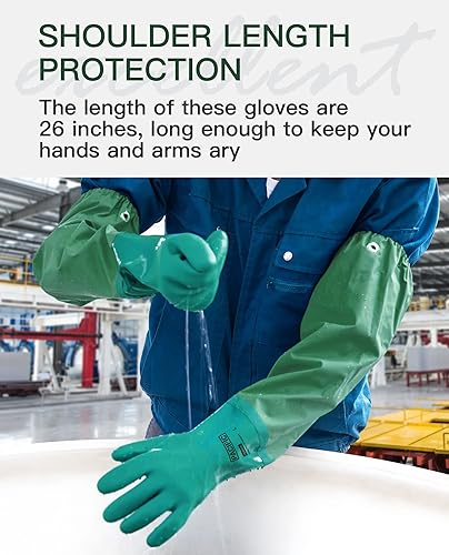 Miniatura 6 de PACIFIC PPE Guantes de goma extralargos de 26 pulgadas, resistentes a los químicos, de PVC, reutilizables, resistentes al agua, con forro de