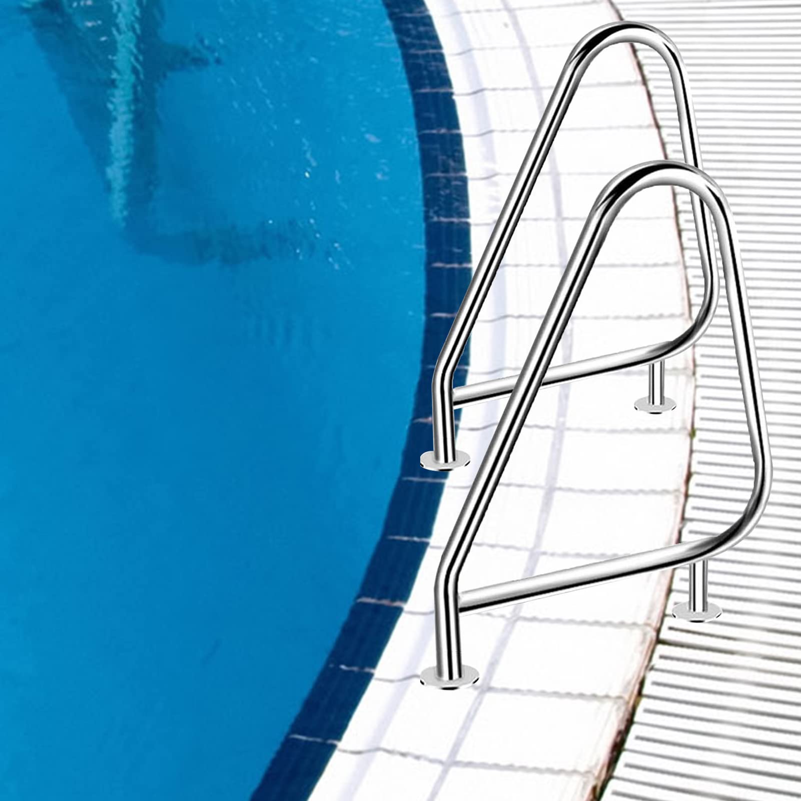 Rampe de piscine creusée en acier inoxydable avec plaque de base et 3 coudes