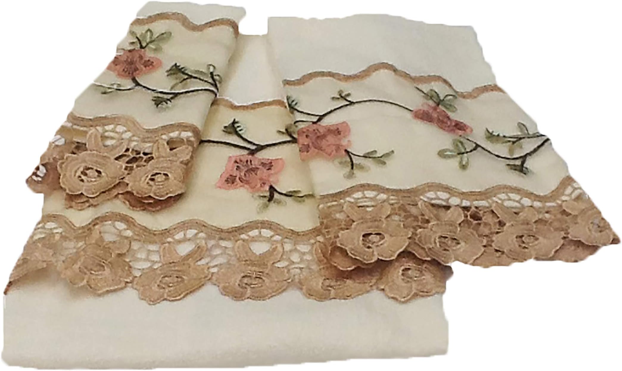 Editex Home Curtain 3 Piece Rose Gardenย Towel Bath Set, 24" x 48"/16" x 25"/12" x 12", Gold