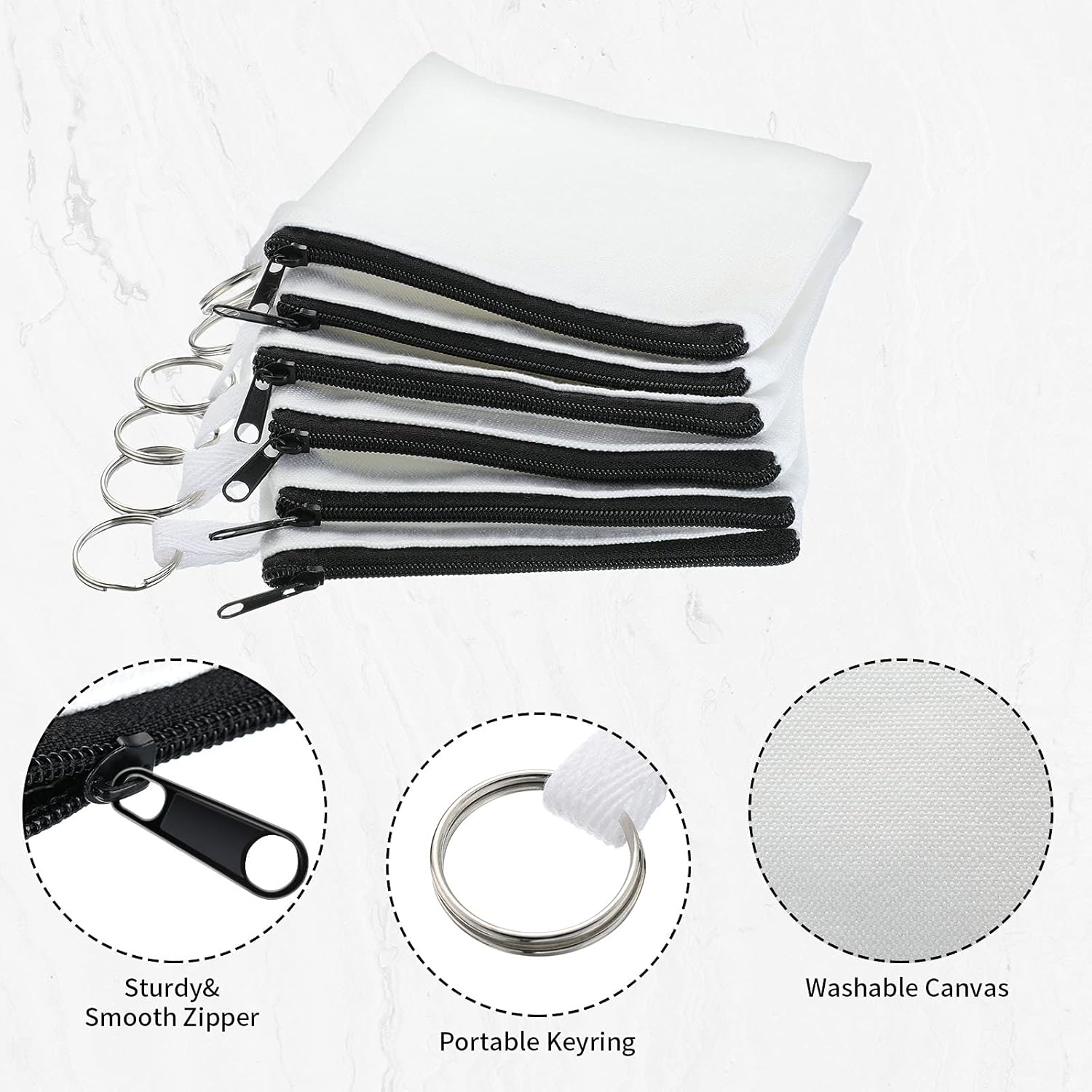 Frienda Sublimation Blank Small Coin Canvas Makeup Bags Bulk Cosmetic Craft DIY Pouch with Zipper Coin Purse Pencil Pouch Travel Toiletry Organizer(Black) - Image 3