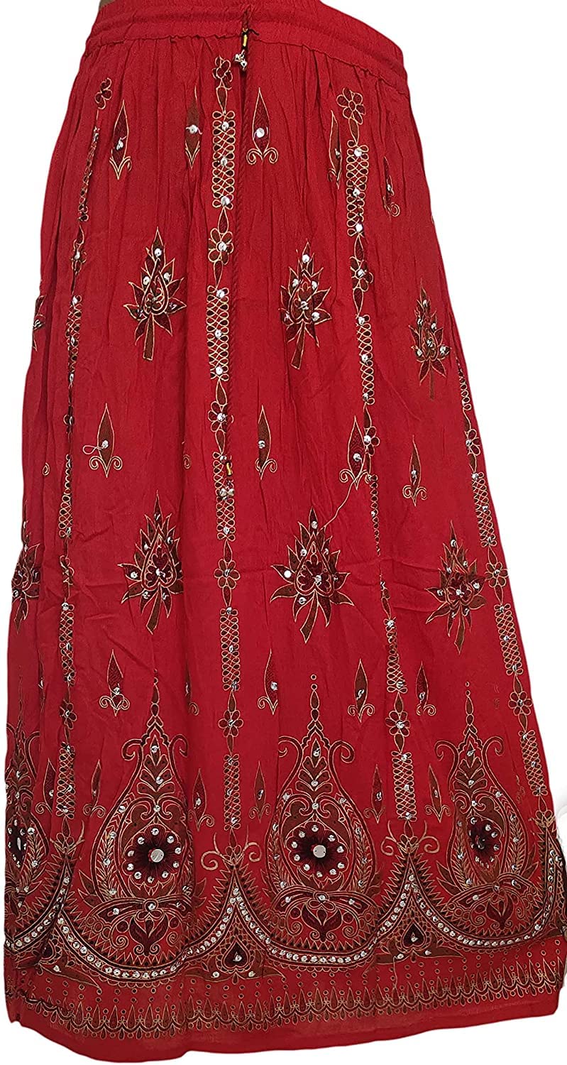 SharvgunIndian Skirt Long with Sequins Embroidered Design Drawstring Fashions Tie Dye