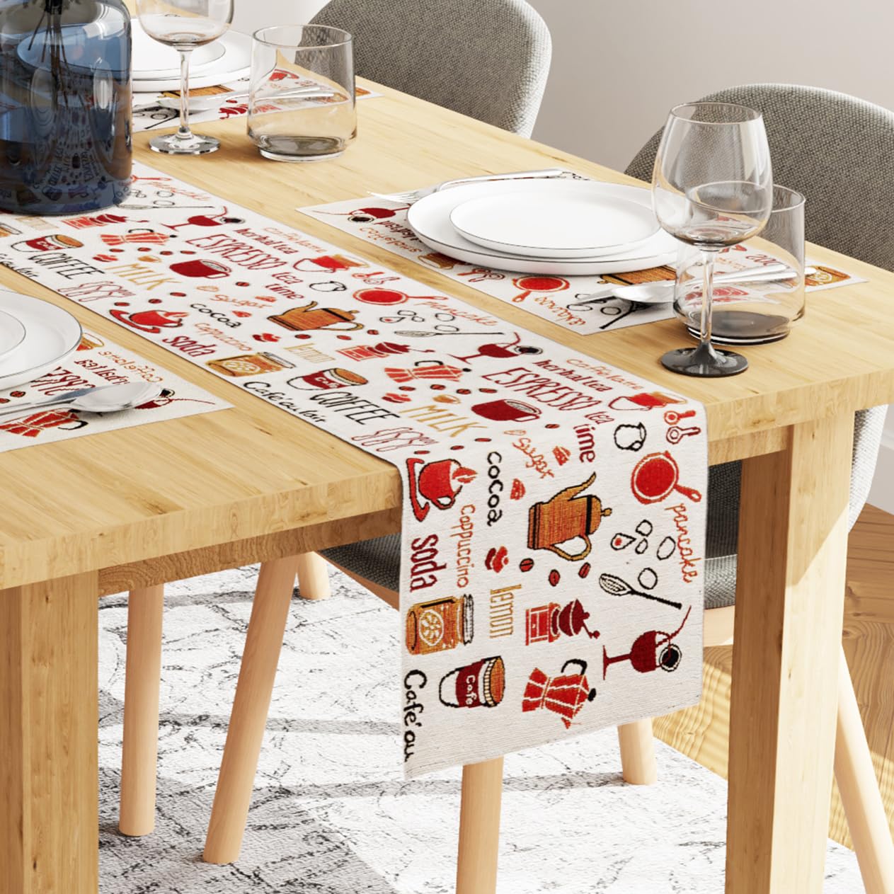 Encasa XO Boho Jacquard Set of 4 Placemats and 1 Table Runner 32x150 cm | Espresso Design | Vintage Style | Woven Bohemian Tapestry for Dining - Machine Washable (B0C5JGHRS1) Amazon Price History, Amazon Price Tracker