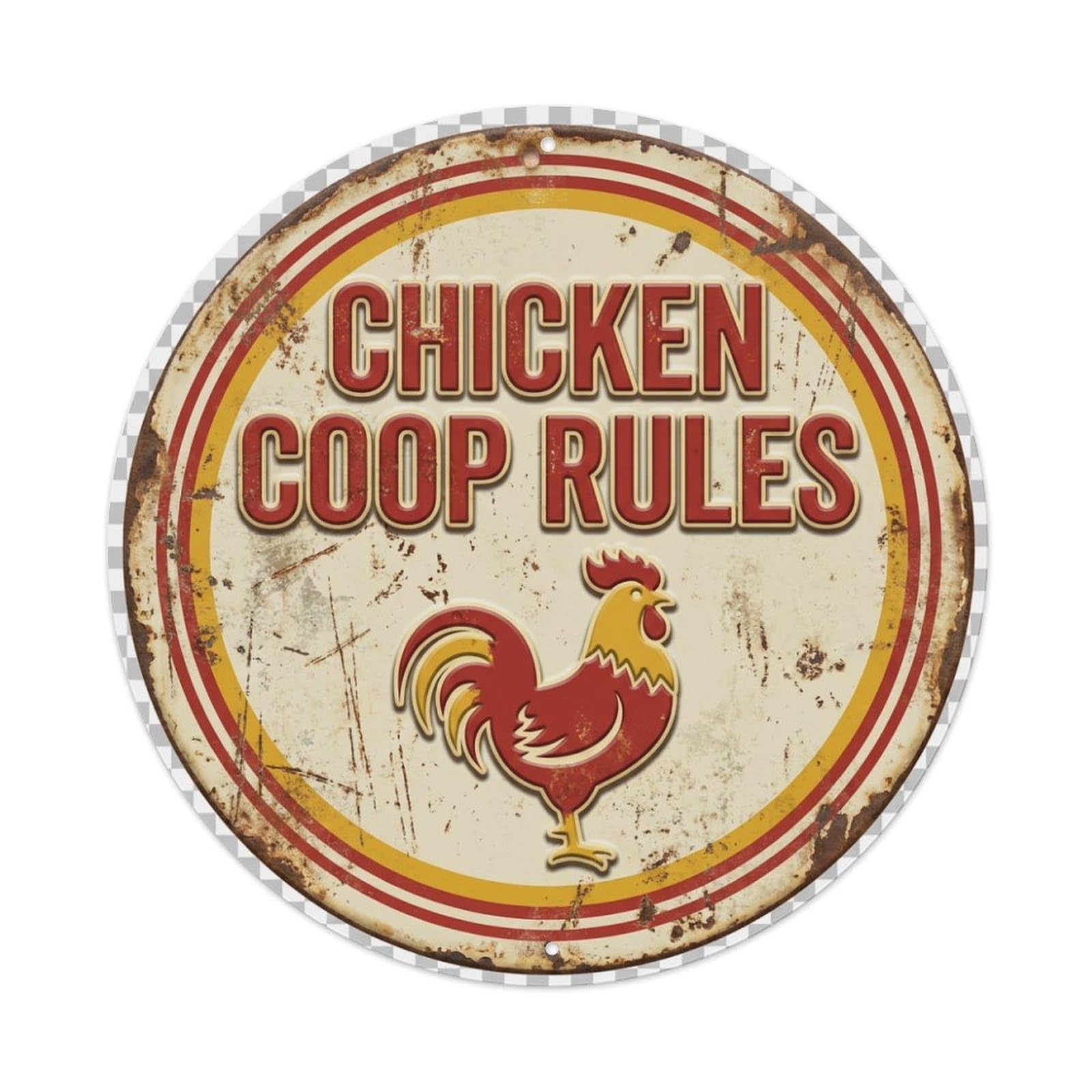 Chicken Coop Rules Metal Tin Sign Plaque Wall Decor for Cafe, Club Bar, Office, Home Garden Round Metal Poster 8x8Inch