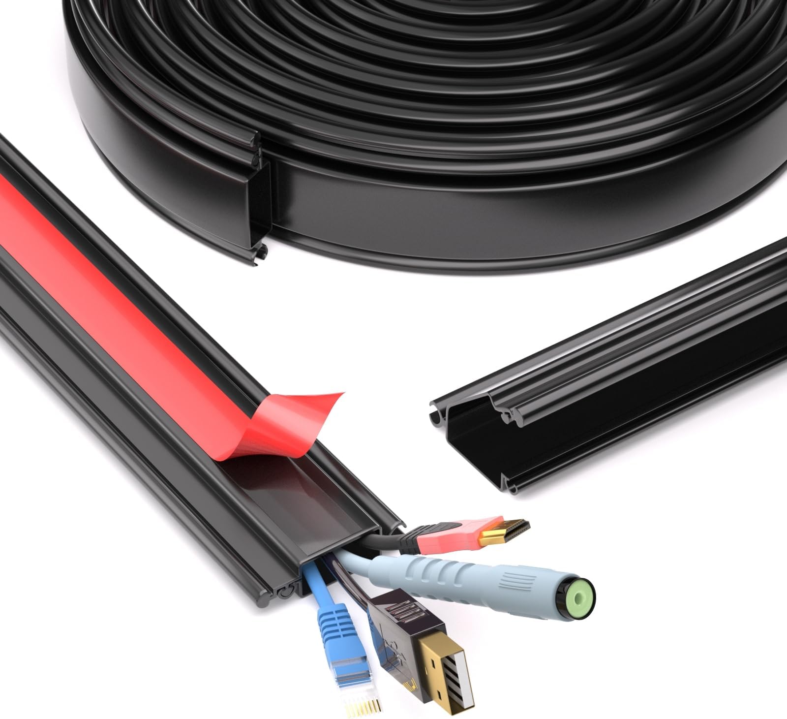 2m Black Cable Trunking,Wire Cover for Wall, SelfAdhesive Cable Tidy, Paintable Trunking