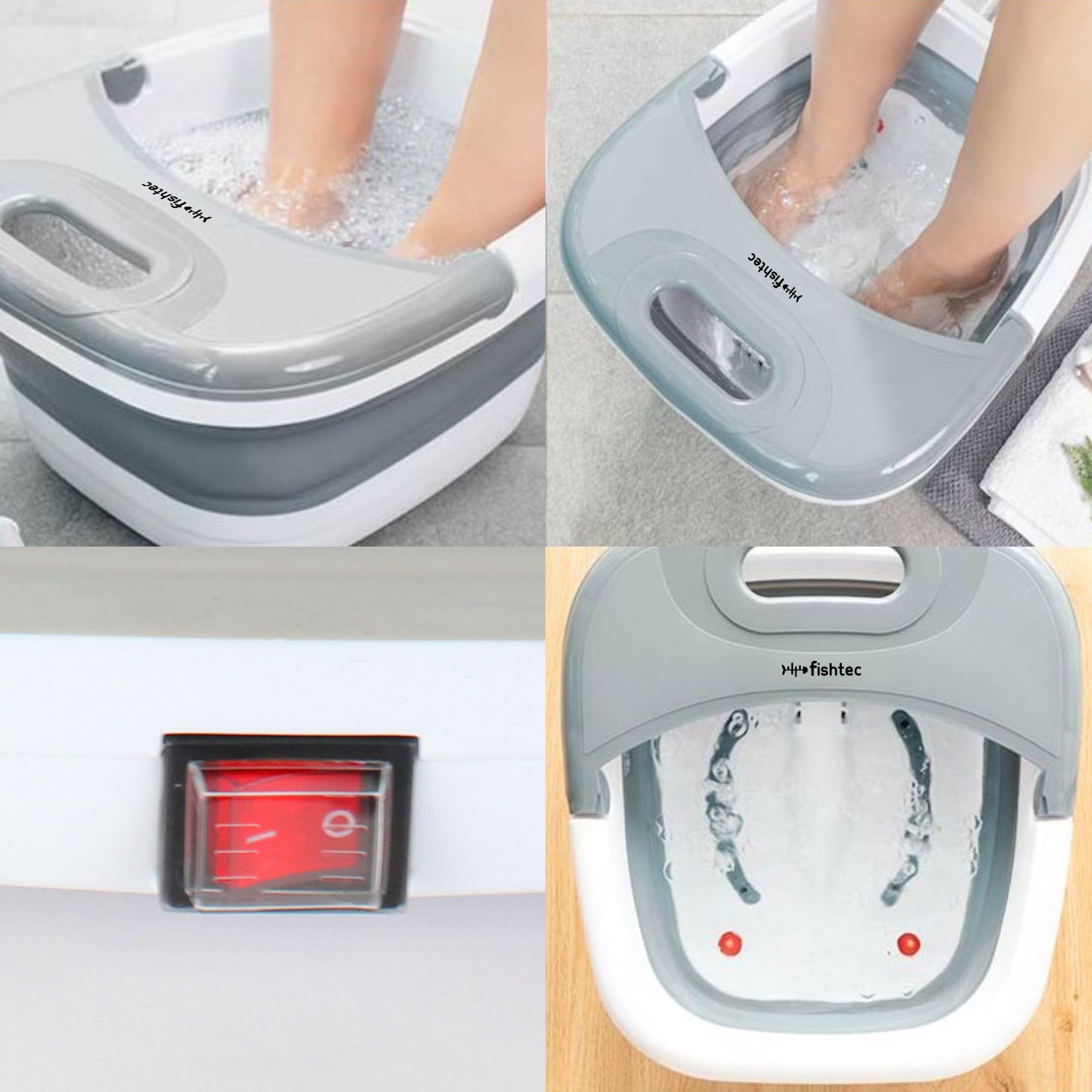 Pediluvio, vasca idromassaggio SPA - Bagno di bolle per il massaggio dei piedi - Calore 45° - Balneoterapia 3 modalità: massaggio, vibrazione, bolle - pieghevole - bianco e grigio
