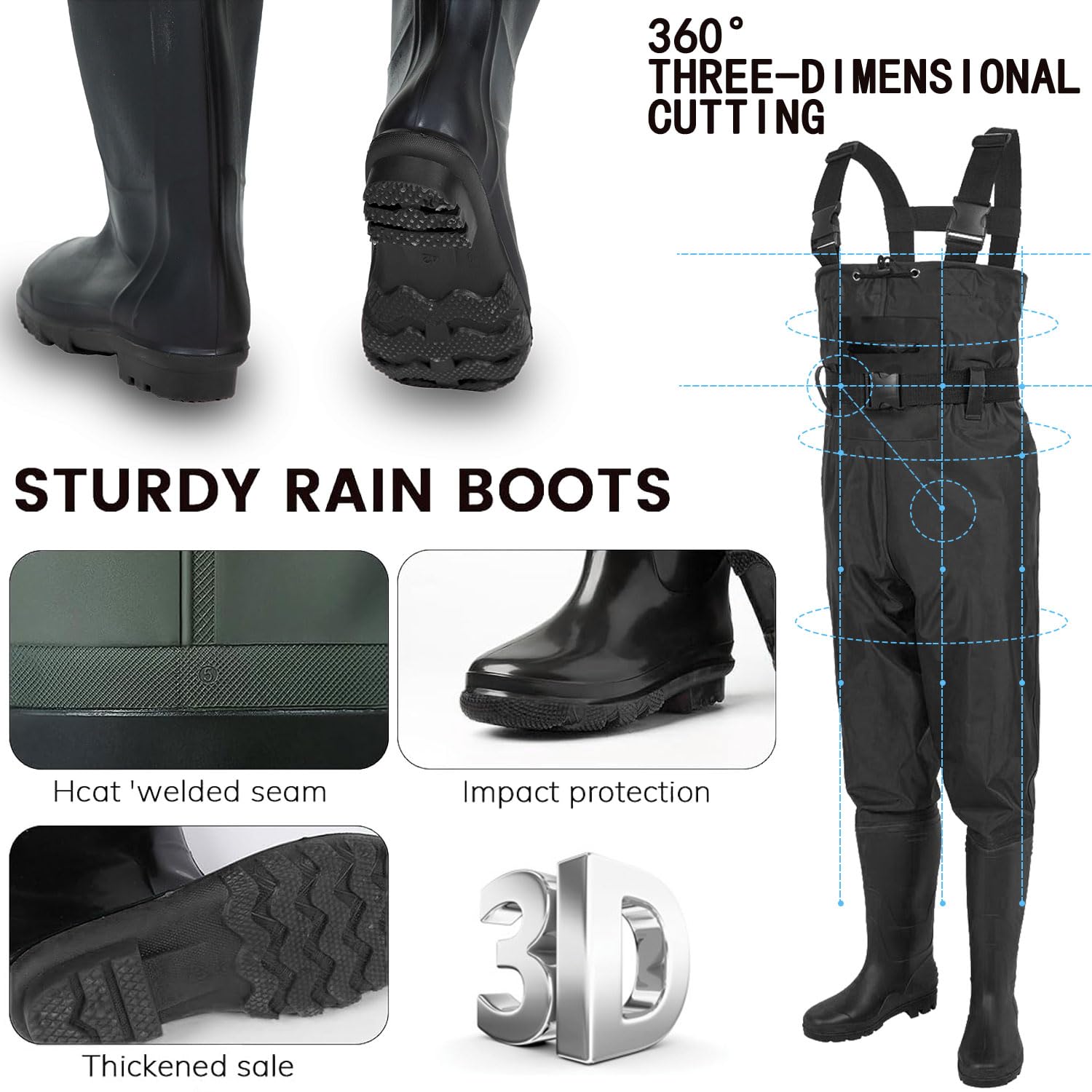 Shengruili Wathose Herren Damen,Anglerhose Wasserdicht mit Stiefel,Wathose mit Verstellbarer Riemen,Atmungsaktive Wasserdicht Watthosen für Baustellen, Angeln, Bauernhöfe