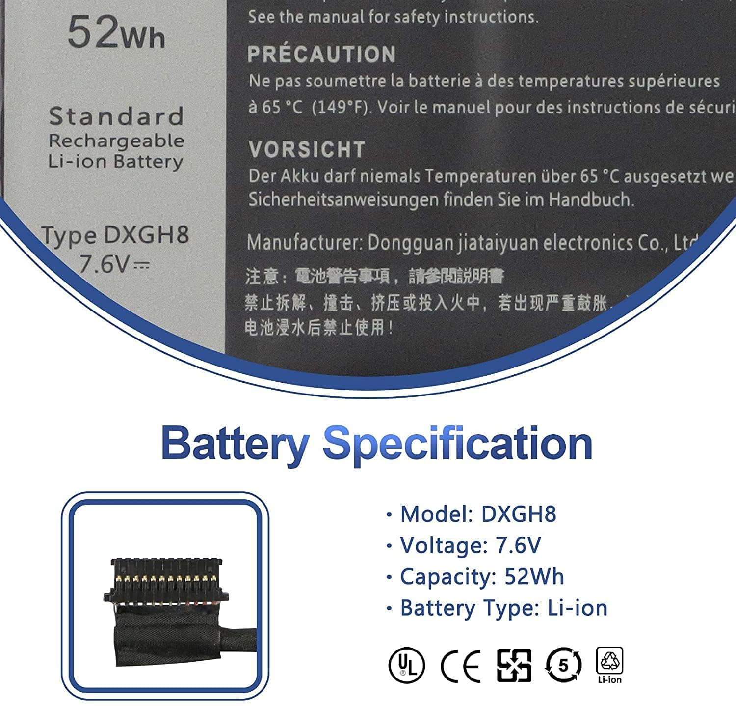 ANTIEE 52Wh DXGH8 Zapasowa bateria do Dell PS 13 9370 9380 Inspiron 13 7390 7391 2 w 1 5390 5391 7490 Latitude 3301 E3301 Vostro 5390 5391 H754V 0H754V 54 V 54 V V G8, VCF P82G