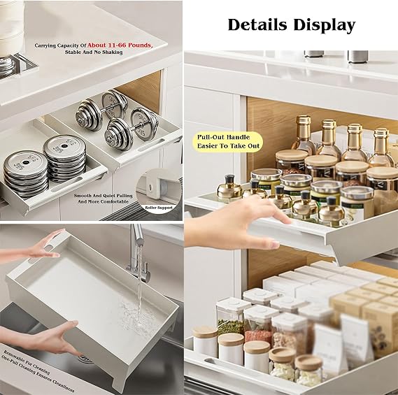 Pull Out Cabinet Organizer.Under Sink Storage Drawer.Slide Out Pantry Storage Basket.Load Bearing 66 Pounds For Cupboard Pantry Bathroom,White9.84X11.81X3.14In