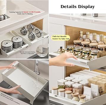 Pull Out Cabinet Organizer.Under Sink Storage Drawer.Slide Out Pantry Storage Basket.Load Bearing 66 Pounds For Cupboard Pantry Bathroom,White9.84X11.81X3.14In
