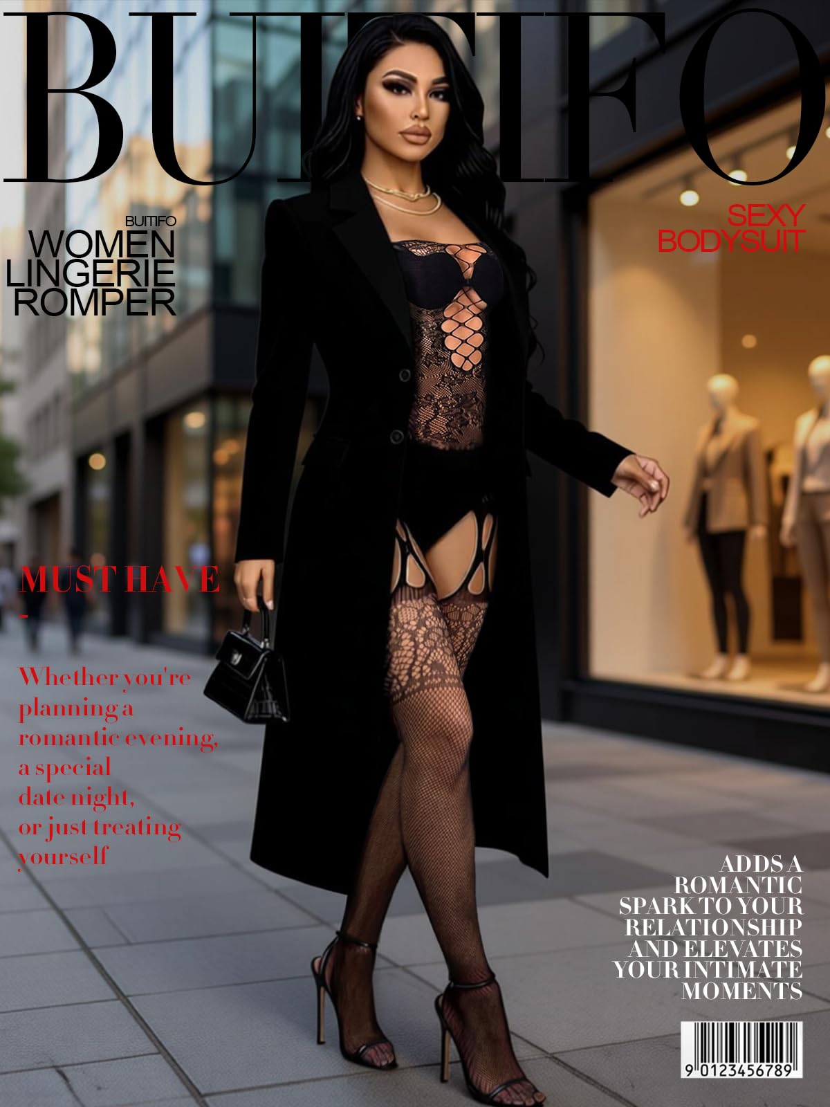 Buitifo Womens Fishnet Bodystocking Plus Size Crotchless Bodysuit Sexy Tights Soft Nightwear Lingerie: One Size Black Jc