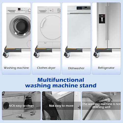 Miniatura 3 de Nefish Carrito Resistente para Lavadora Ajustable Soporte Mini Nevera Soporte para Lavadora Secadora Rodillo Móvil Carrito Universal con 4 Ruedas
