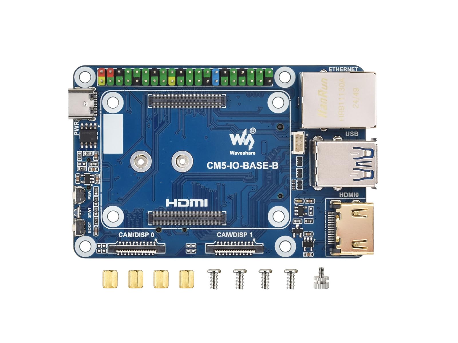 Mini Base Board for Raspberry Pi CM5 Lite/eMMC, Compute Module 5 Mini IO Board with Gigabit Eth/40PIN GPIO/M.2 M Key/USB 3.2/USB 2.0/HDMI Interface etc. Onboard EEPROM and Encryption Chip
