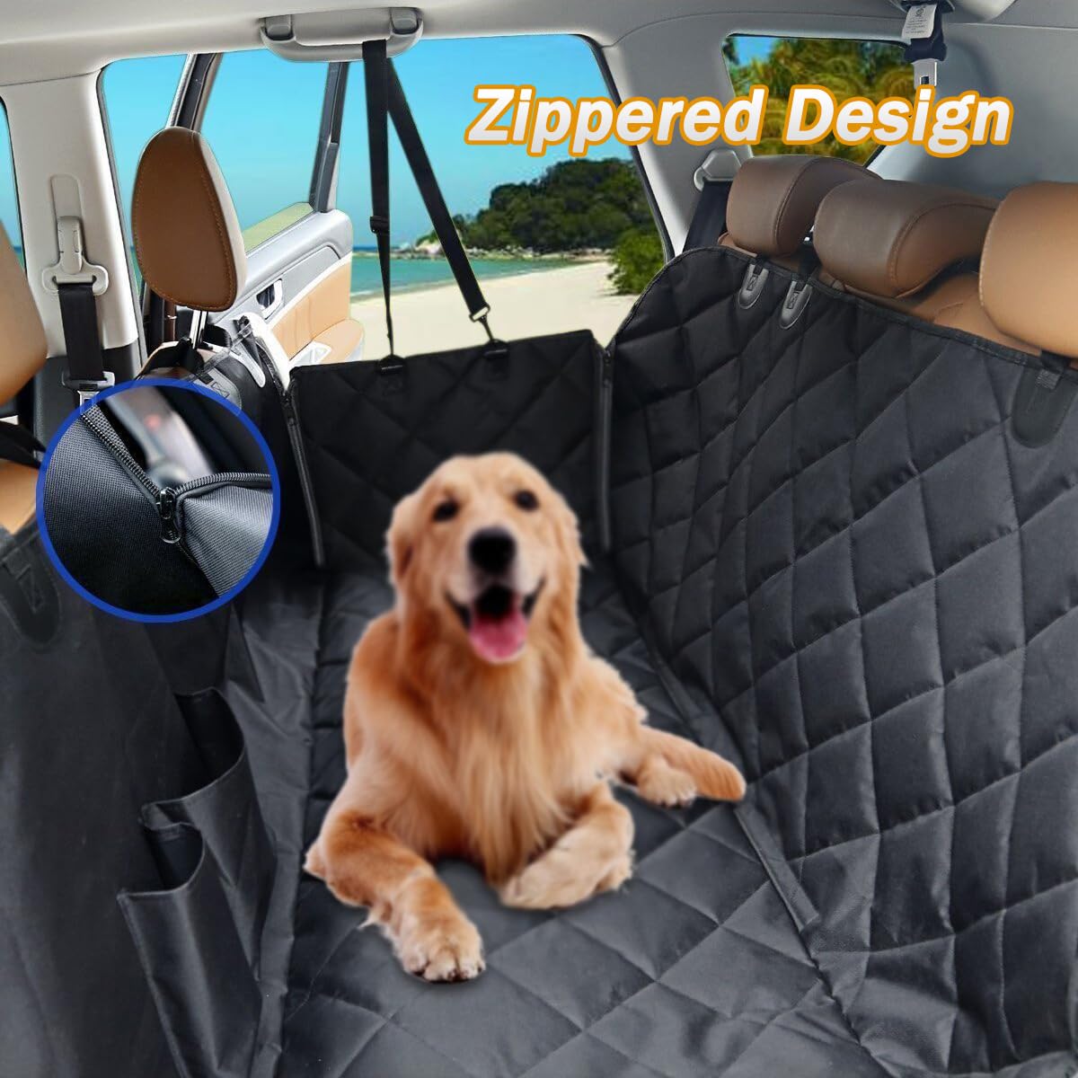 Protector Asiento Coche Perro para BYD Seal 2023-2025 Sedan 5-Seater, Impermeable Antideslizante Asiento Trasero con Ventana de Malla y Bolsillos,All-Black Version
