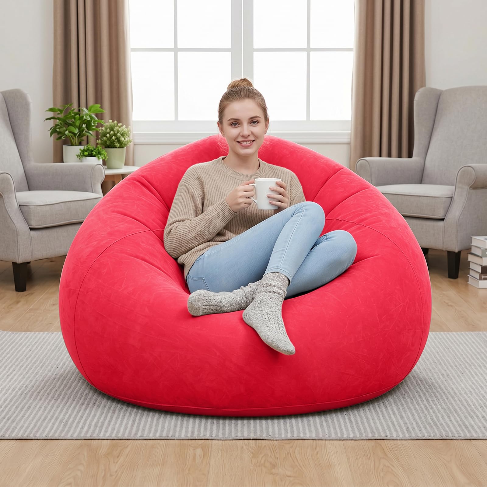 Poltrona gonfiabile, divano gonfiabile, impermeabile, gonfiabile, con pompa ad aria, portatile, galleggiante, per esterni, campeggio, viaggi, spiaggia, piscina (rosso)