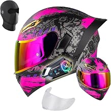 Womens Modular Motorcycle Helmets with Bluetooth - DOT | Dual Visor, Flip Up Full Face, Purple, Speaker and Mic