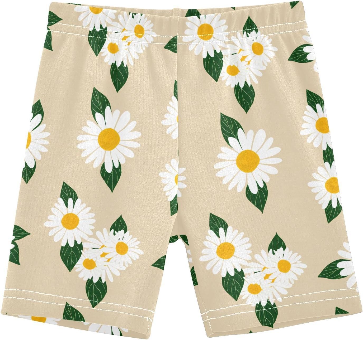 Leaves Floral Beige Girls Bike Shorts Toddler Soft Cotton Active Biker Shorts