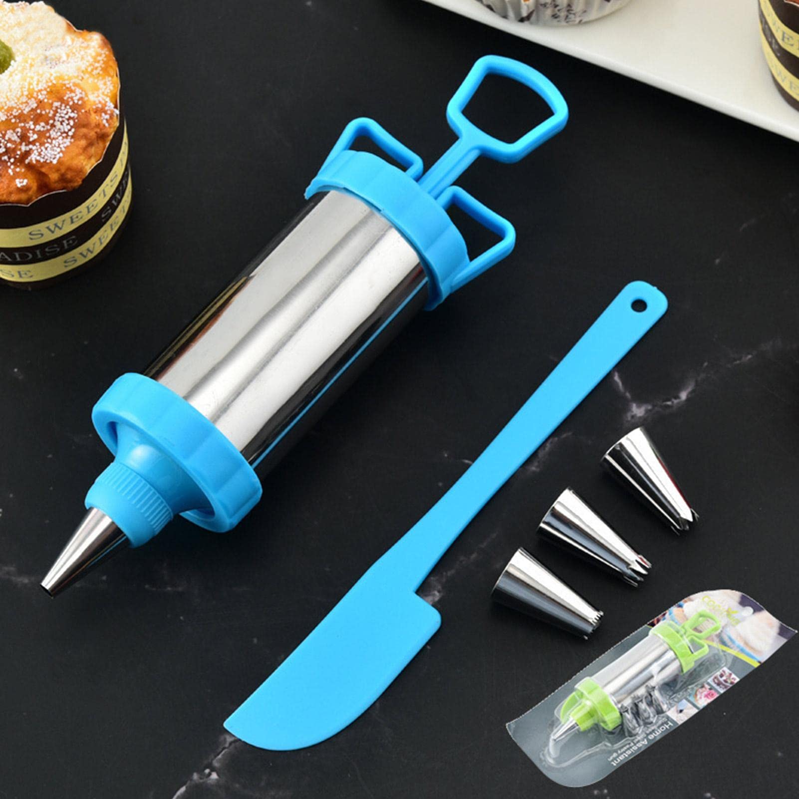 Kit de décoration de seringue d'injecteur de remplissage de pâtisserie, outil de glaçage en acier inoxydable avec 3 buses de glaçage et 1 spatule à crème for décorateur de gâteau bricolage, outil de p