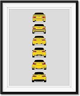 BMW M3 Generations Rear View Inspired Poster Print Wall Art Handmade Decor of the History and Evolution of the M3 (BMW Car Models: E30, E36, E46, E92, F80, G80) (Unframed)