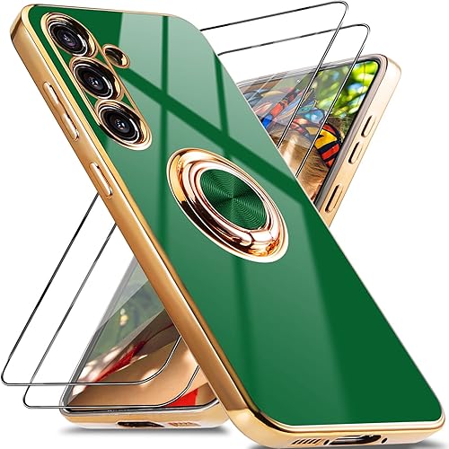 Aitipy Funda para Samsung Galaxy A54 5G con 2 protectores de pantalla, soporte magnético con anillo de rotación de 360 grados, borde chapado