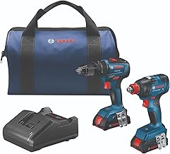 BOSCH GXL18V-240B22 18V 2-Tool Combo Kit con taladro martillo/taladro de 1/2 pulgada, dos en uno martillo impacto/tornillo de 1/4 pulgada y 1/2 pulgada y (2) baterías estándar de 2 Ah de potencia