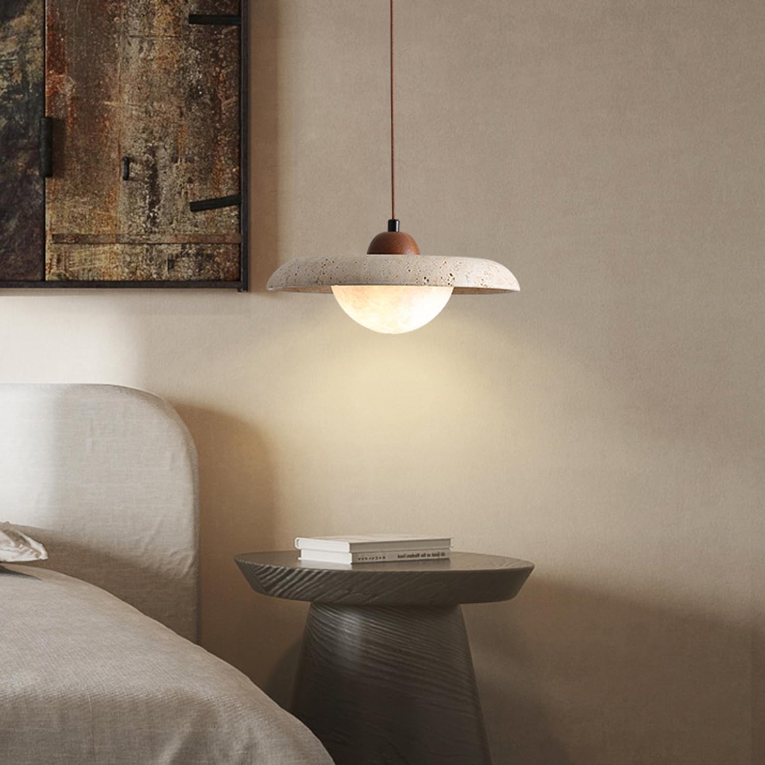 Lampadario Creativo Sospensione Travertino Stile Giapponese 9,8 In