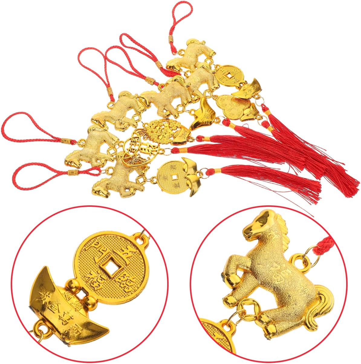 GLEAVI 6pcs Chinese New Year Decorations 2026 Horse Pendants Feng Shui Zodiac Animal Tassels Charms for Car Rearview Mirror and Bonsai