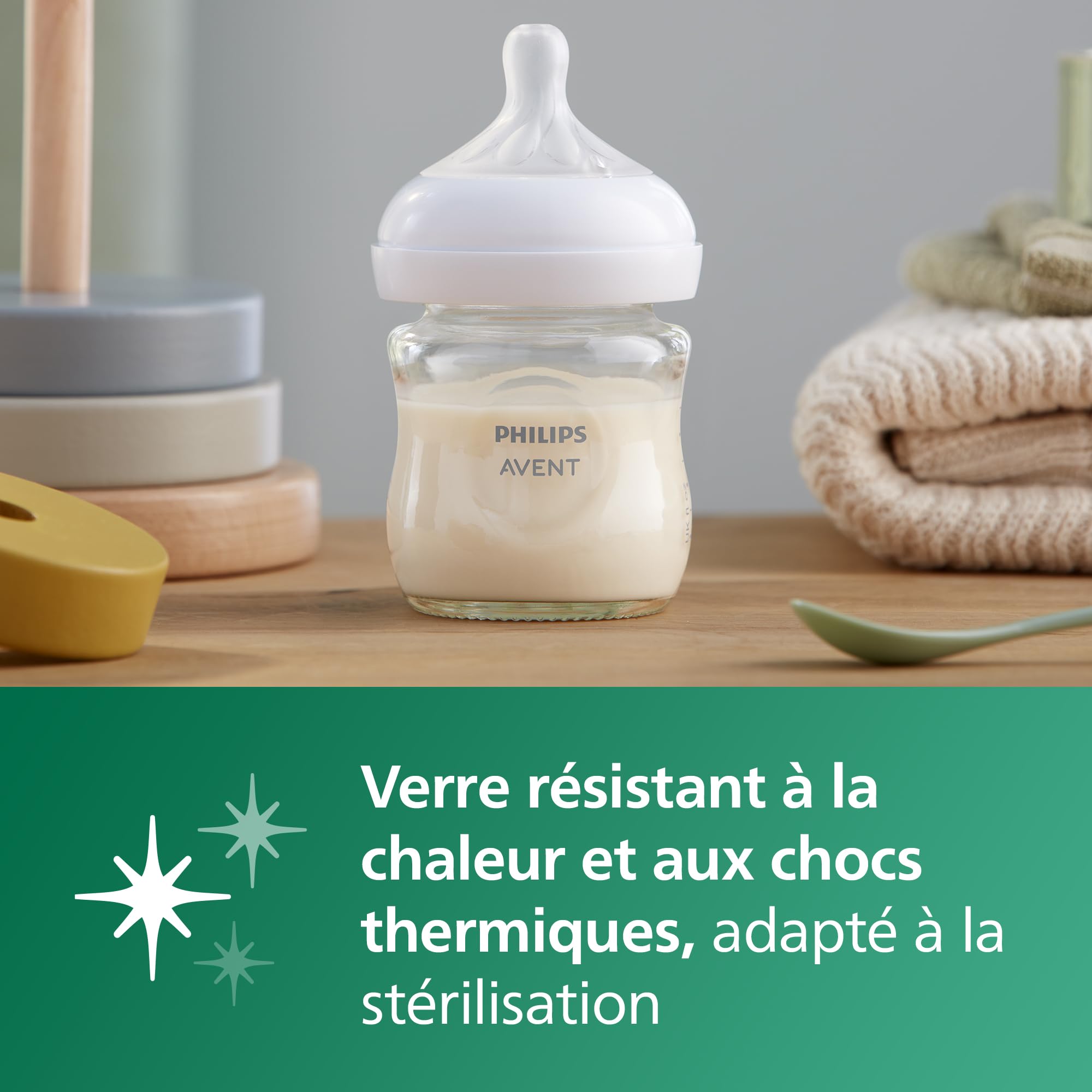 Philips Avent Natural Response - Biberon en verre 125 ml avec tétine à débit lent (Débit 2), SCY930/01