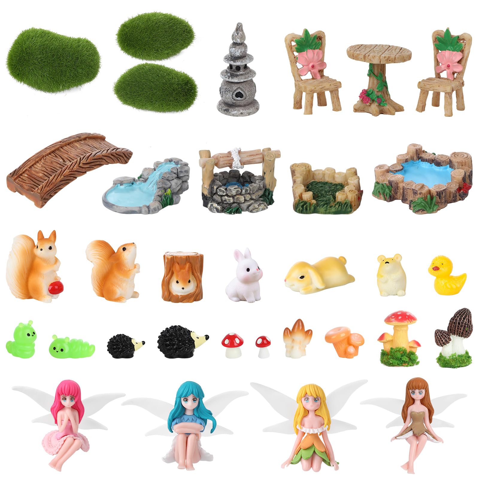 33 Pcs Fairy Garden Supplies, Fairy Garden Accessories, Miniatures Garden Accessories Outdoor, Micro Landscape Decorations Mini Fairy Figures for Dollhouse Succulent Decor Terrarium Potted Plants