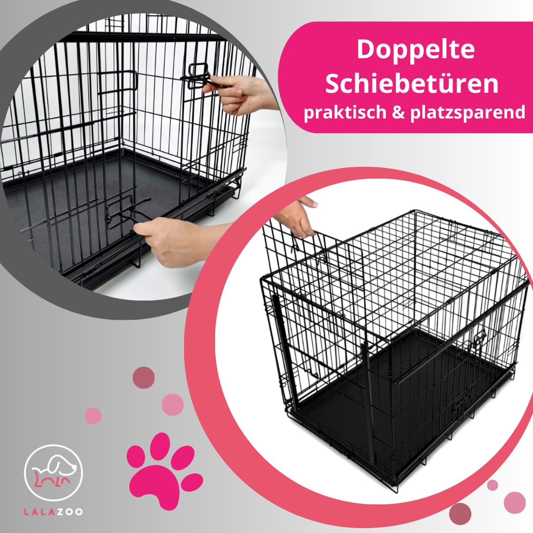 Hundebox 91x61x69 cm mit Schiebetür – Faltbarer Metall Hundekäfig, platzsparende Transportbox mit Bodenwanne, 2 Türen, für mittelgroße und große Hunde