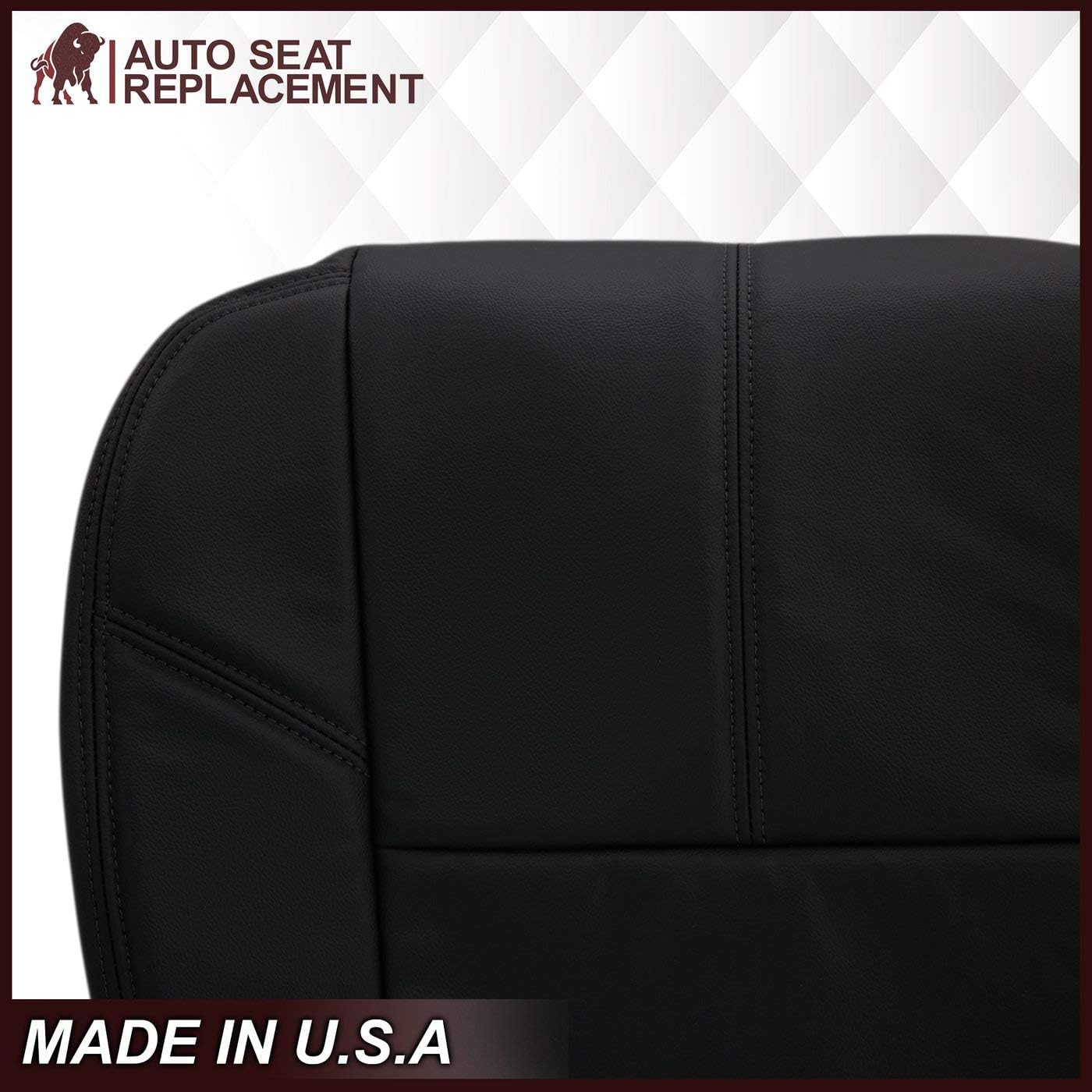 Auto Seat Replacement, Compatible with 2007 2008 2009 2010 2011 2012 2013 2014 Chevy Silverado Tahoe Suburban Genuine Leather Seat Cover Replacement (Driver Bottom, Ebony Black)