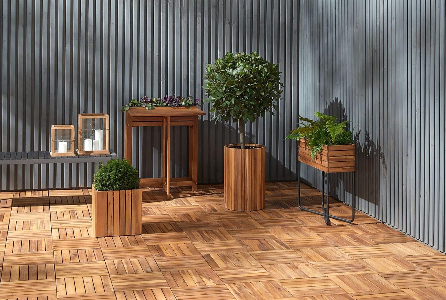 Holzfliesen 1 m² Akazien Klickfliesen 30x30 cm Terrassenfliesen Balkon | BURI, 11 Stück, wetterfest, UV-beständig, Stecksystem, Außenbereich, Garten, rutscharm, Massivholz, langlebig