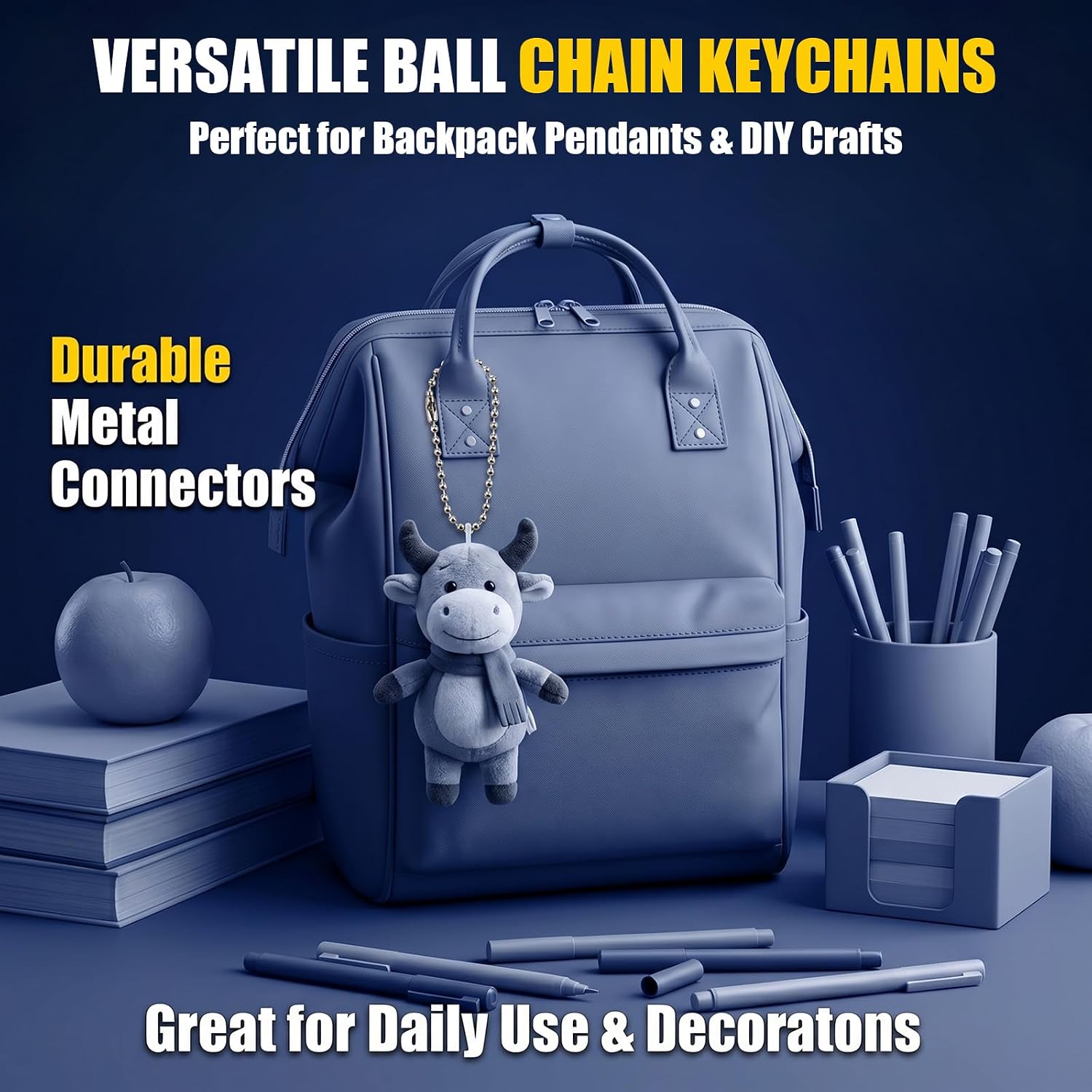 600 Pcs Ball Chain Keychain Links, 4 Inch 2.4mm Bead Chain Necklace, Metal Dog Tag Chains for Jewelry Making Key Rings Crafts DIY Hanging Decoration