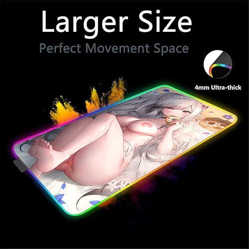 Miniatura 2 de Mouse Pads Anime Girl Sexy Gaming RGB Rubber Deer Mouse Pad Computer Mousepad LED Back Light XXL Mause Keyboard Table Desk Mats 39.37 inch x19.68