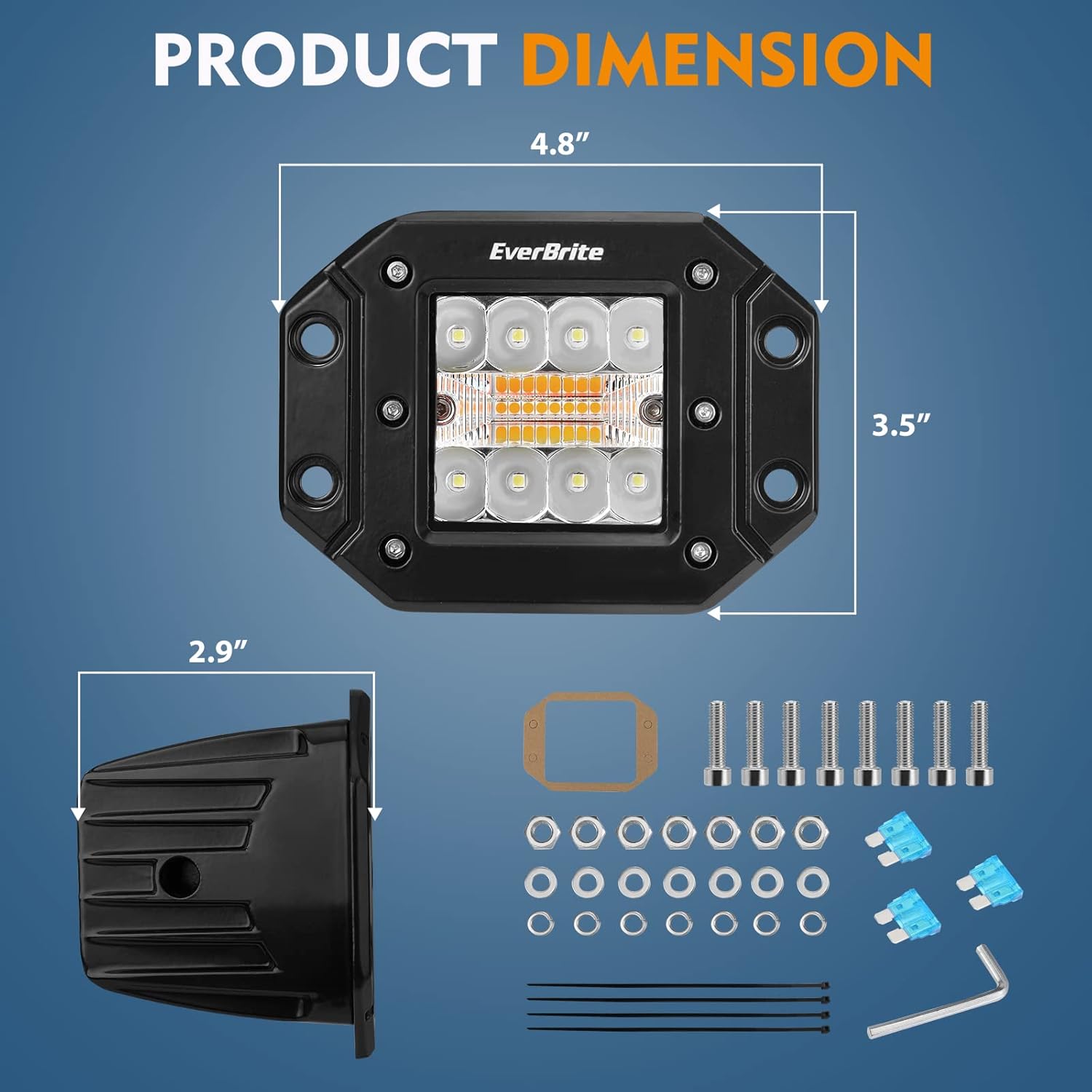 Product dimensions of EverBrite LED Light Pods