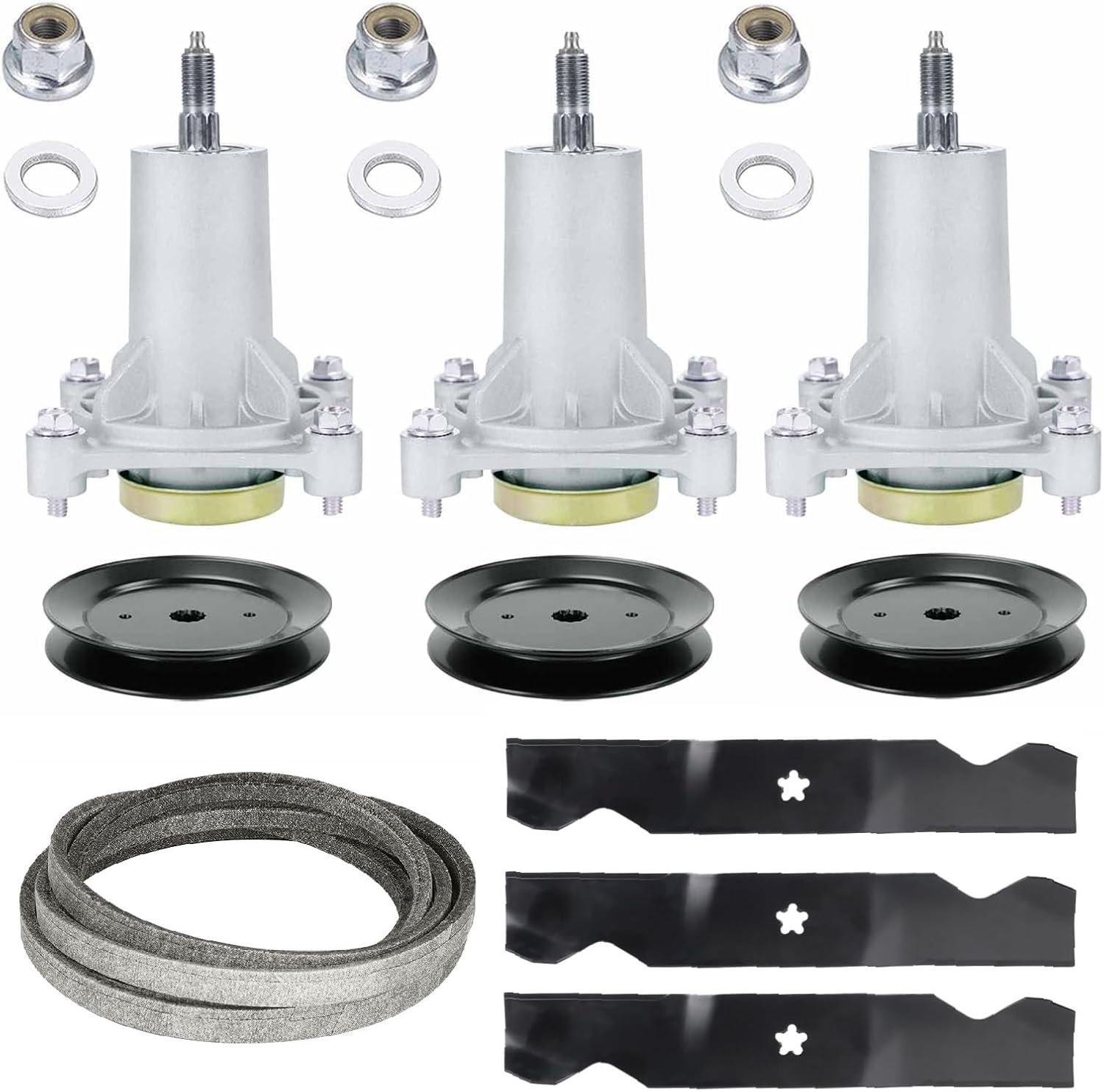 54 inch Deck Rebuild Kit 187292 192870 Spindle Assembly Fit for Husqvarna YTH2454 LGT2654 LGT2554 GTH2654, for Poulan PB22H54BF,Includes Blade 187256 187254, Pulley 153535, 5/8" x 147.5" Belt 21546382