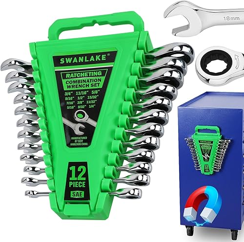 Miniatura 14 de SWANLAKE Juego de 32 llaves combinadas, SAE y métricas, 1/4"-1" y 7mm-22mm, 12 puntas, de acero cromo vanadio