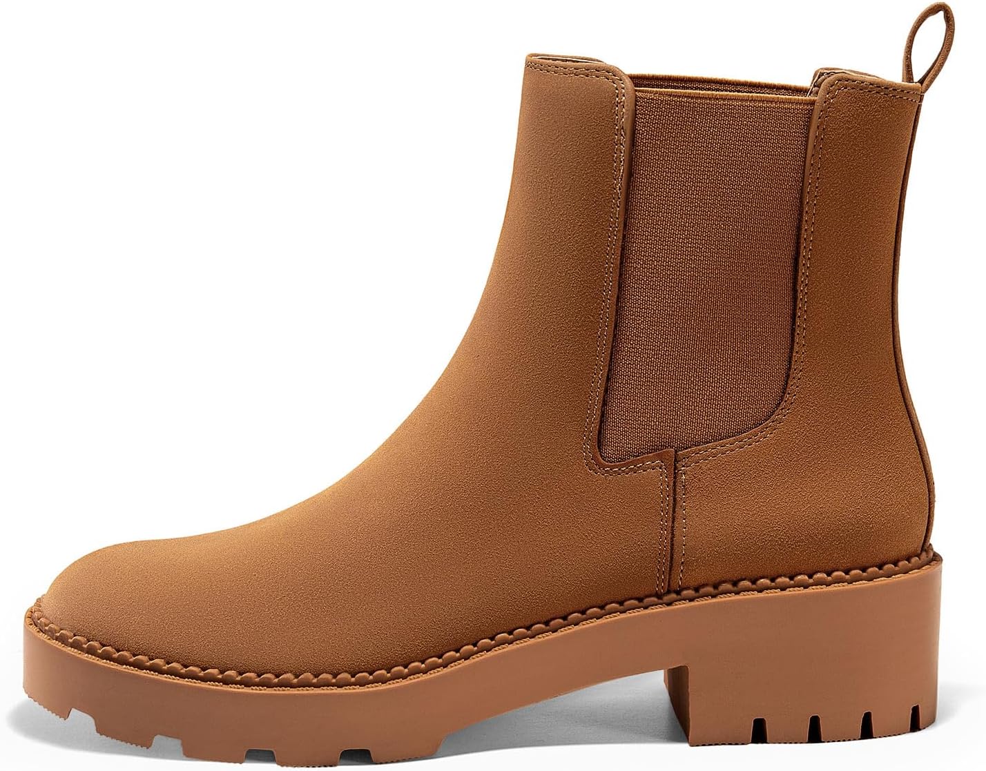 Coutgo Womens Platform Chunky Low Heel Slip on Chelsea Boots Suede Elastic Ankle Boots