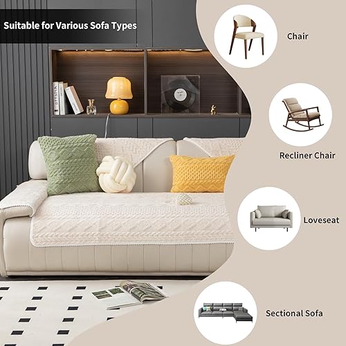 Miniatura 7 de Funda cálida de felpa jacquard geométrica para sofá, funda suave y divertida para sofá, funda antideslizante para sofá seccional, protector de