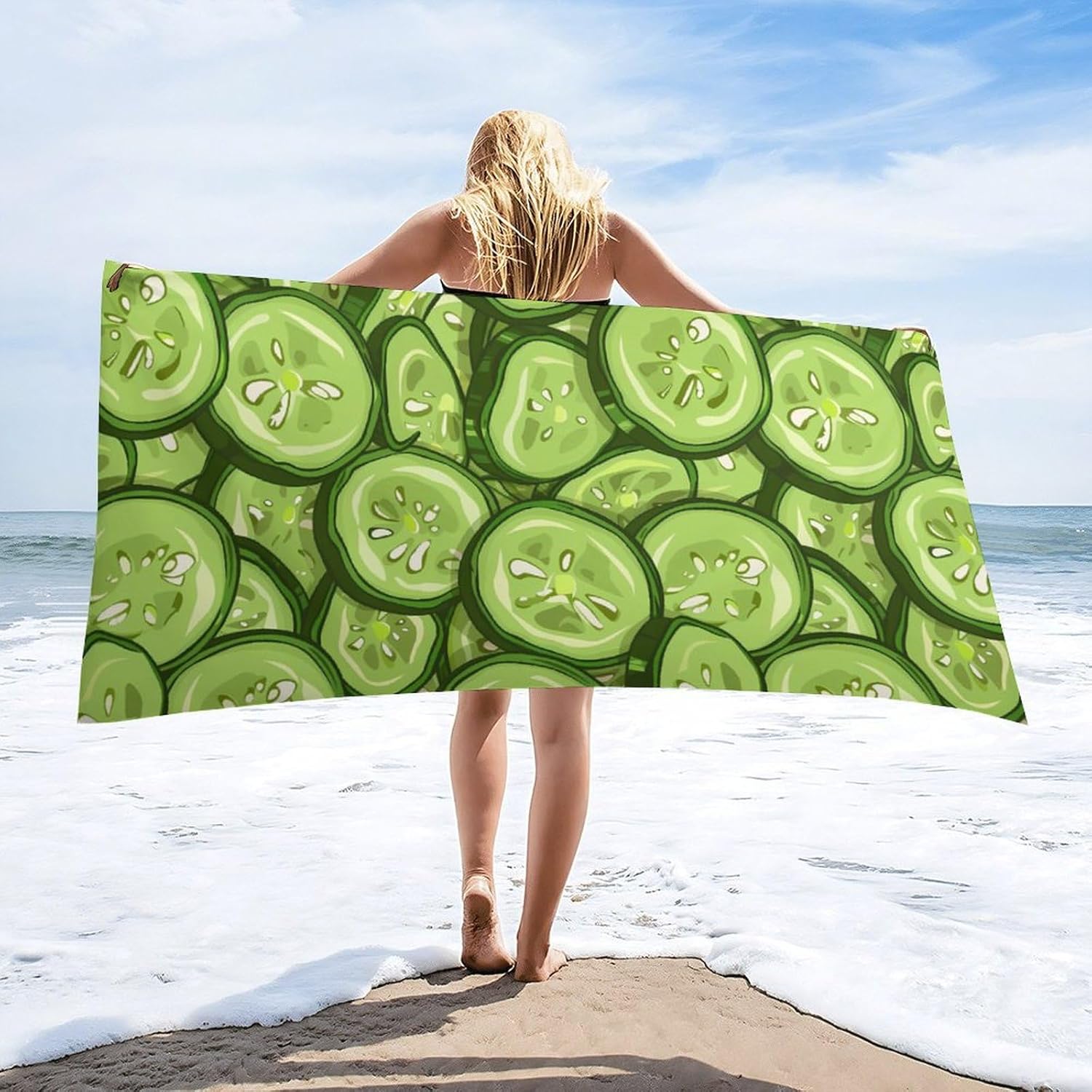 Cucumber Slices Bath Towel Beach Towels Quick Dry Oversized Bath Blanket Highly Absorbent Towel for Women Men 160x80cm