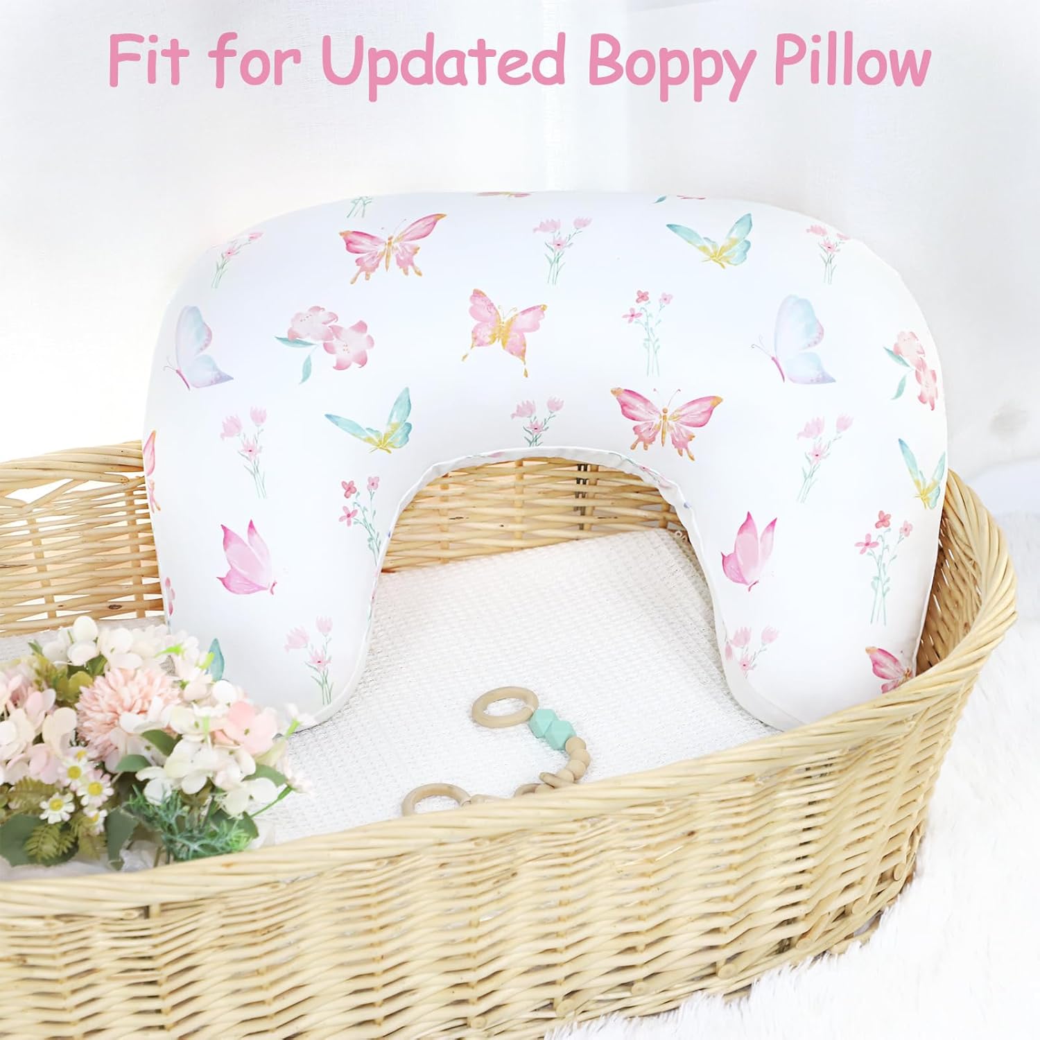 New Nursing Pillow Cover, Breastfeeding Pillow Cover for Baby Girls Boys, Soft Stretchy Nursing Pillowcase for Infant Newborn, Removable Slipcover for Nursing Pillows, Pink Butterfly(Only Cover) - Image 2