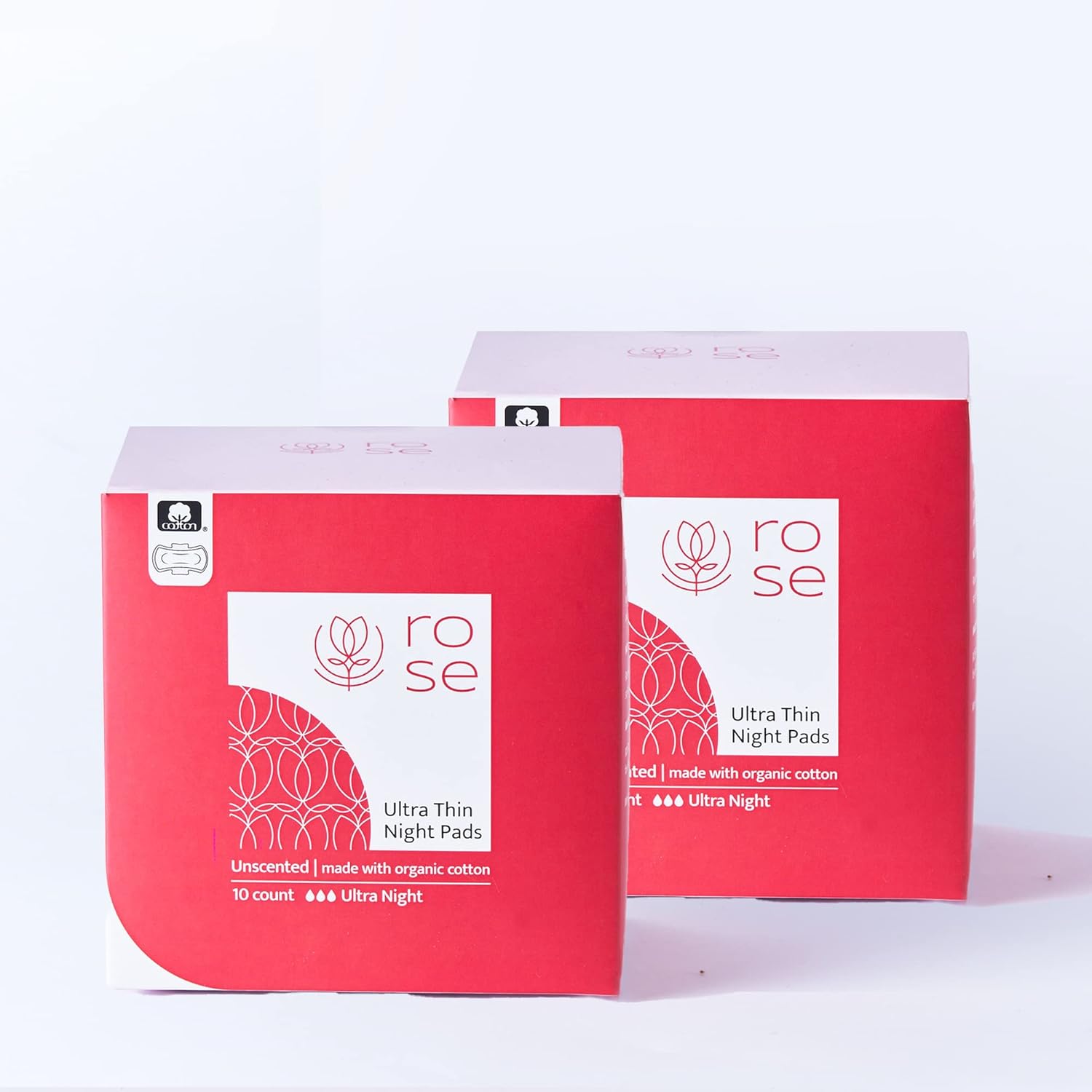 ROSE Organic Cotton Night Pads Ultra Thin Pads with Wings