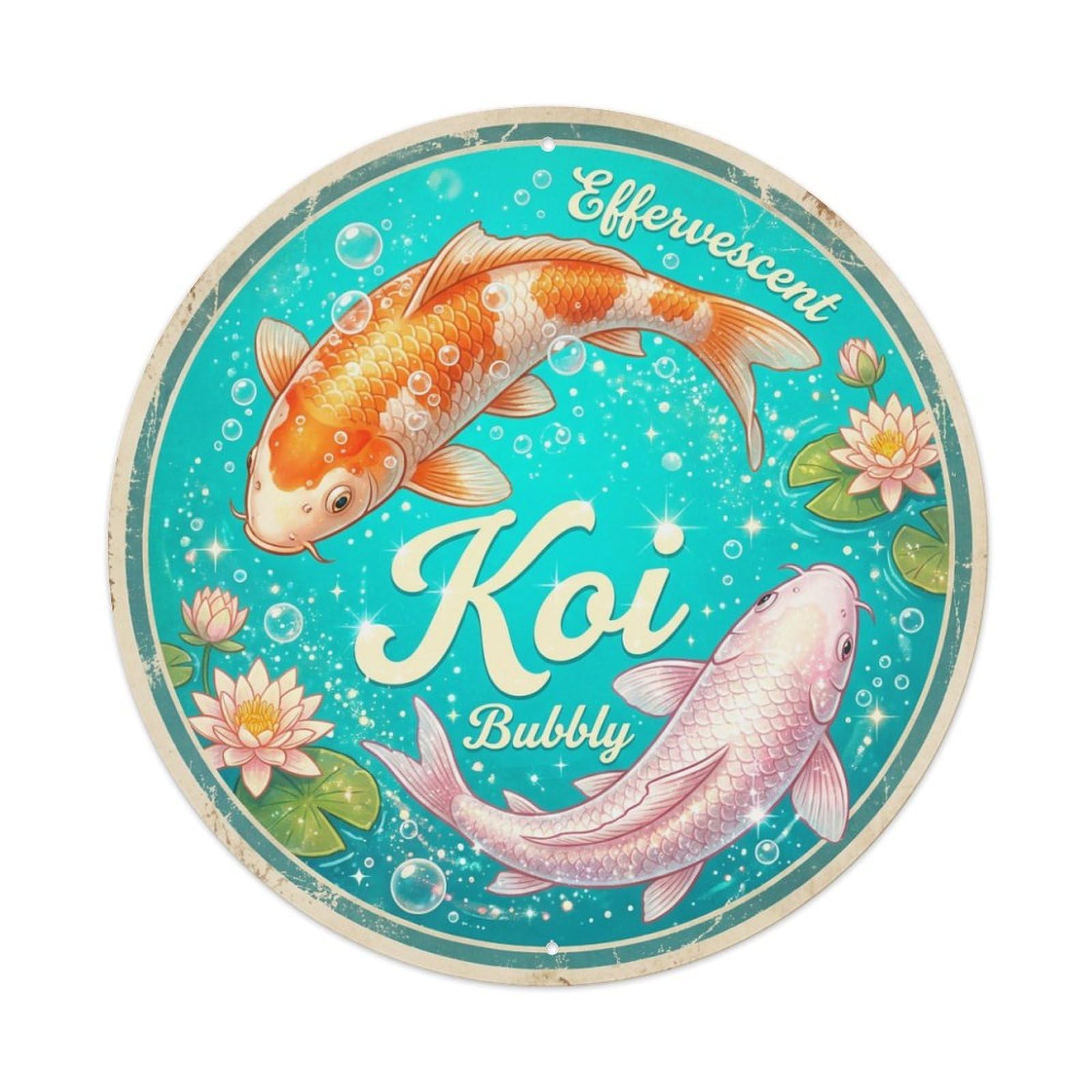 Metal Tin Sign Koi Fish Bubbly Fizzy Japan Retro Ukiyo-e