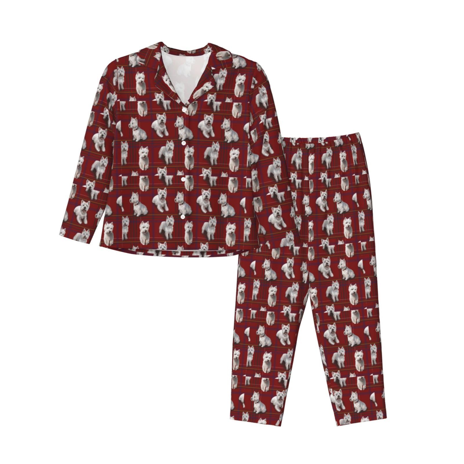 FUkker Women's Pyjamas Set Nightgown Sleepwear Pajamas Loungewear Sets,West Highland Terrier Westie,As Shown,L
