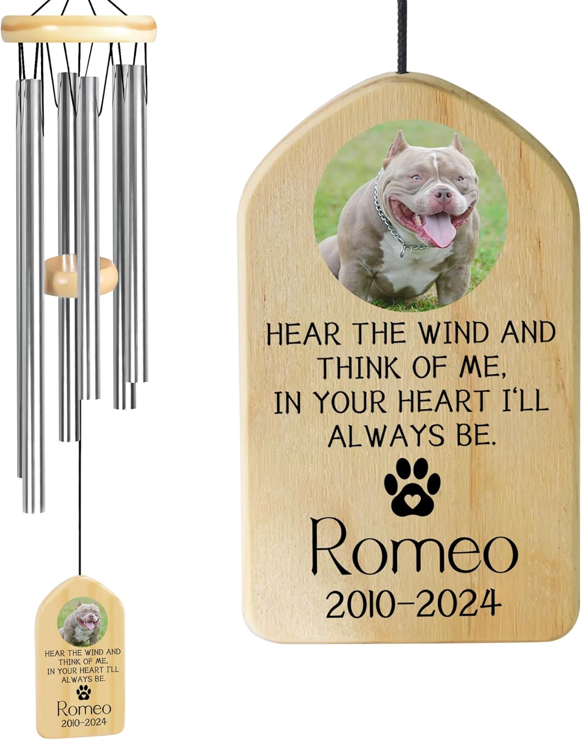 Pet Memorial Wind Chime, Pet Loss Gifts, Pet Memorial Gifts for Dogs, Dog Memorial Gifts for Loss of Dog, Loss of Dog Sympathy Gift, Dog Remembrance Gift, in Memory of Dog Cat - Heart I'll Always Be