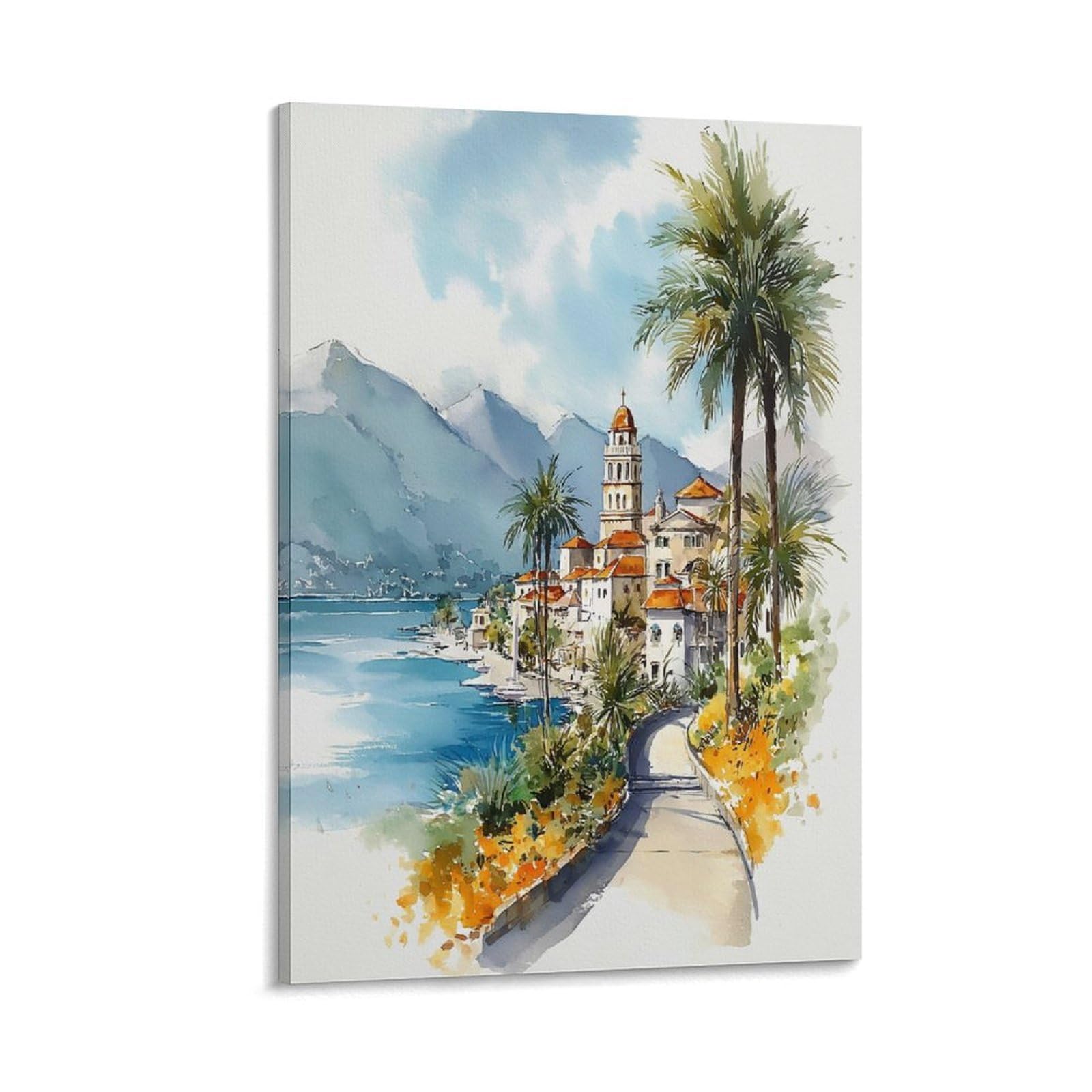 XWYMXZ Orange County Beach Sunset 24x36inch(60x90cm) Vintage Travel Poster Watercolor Canvas Art